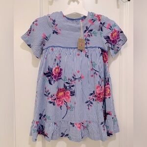 NEW Joules Girl's Floral Light Blue Pin Striped Easter Dress - Size 4T